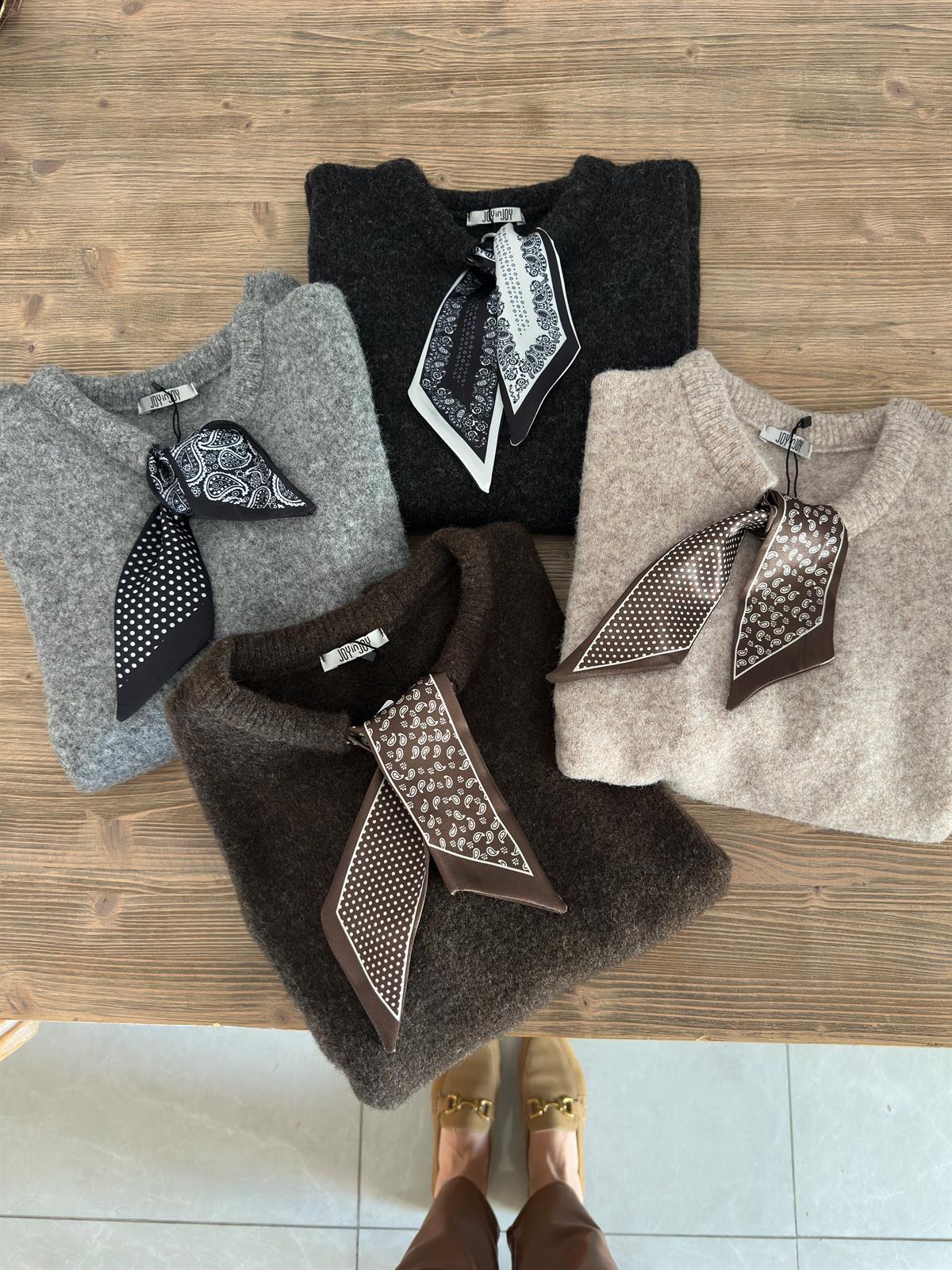 Kendinden Fularlı Kazak - Acı Kahve