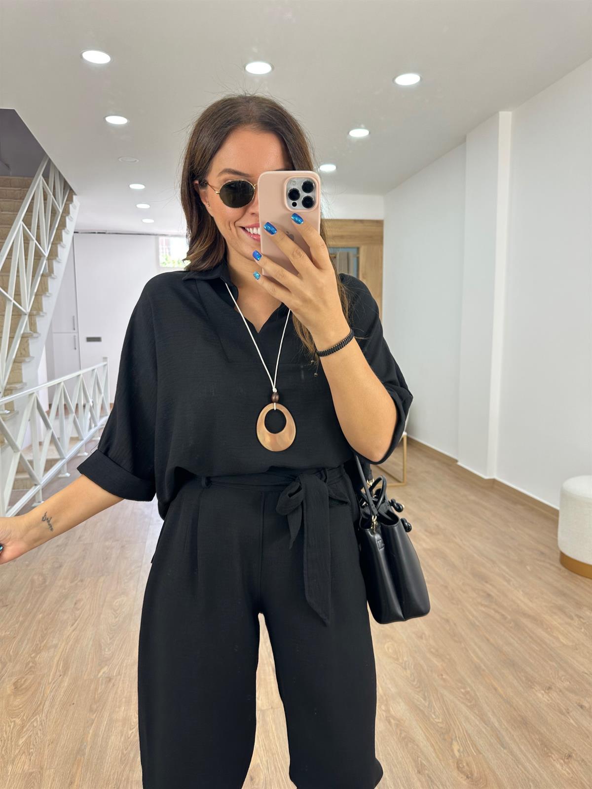 Kendinden Kolyeli Yarasa Kol Takım-Siyah