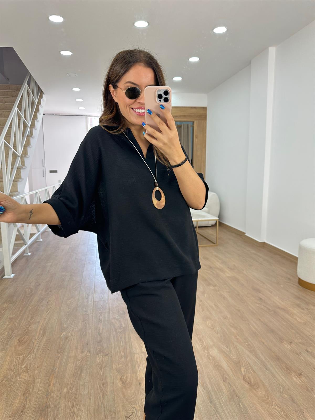 Kendinden Kolyeli Yarasa Kol Takım-Siyah