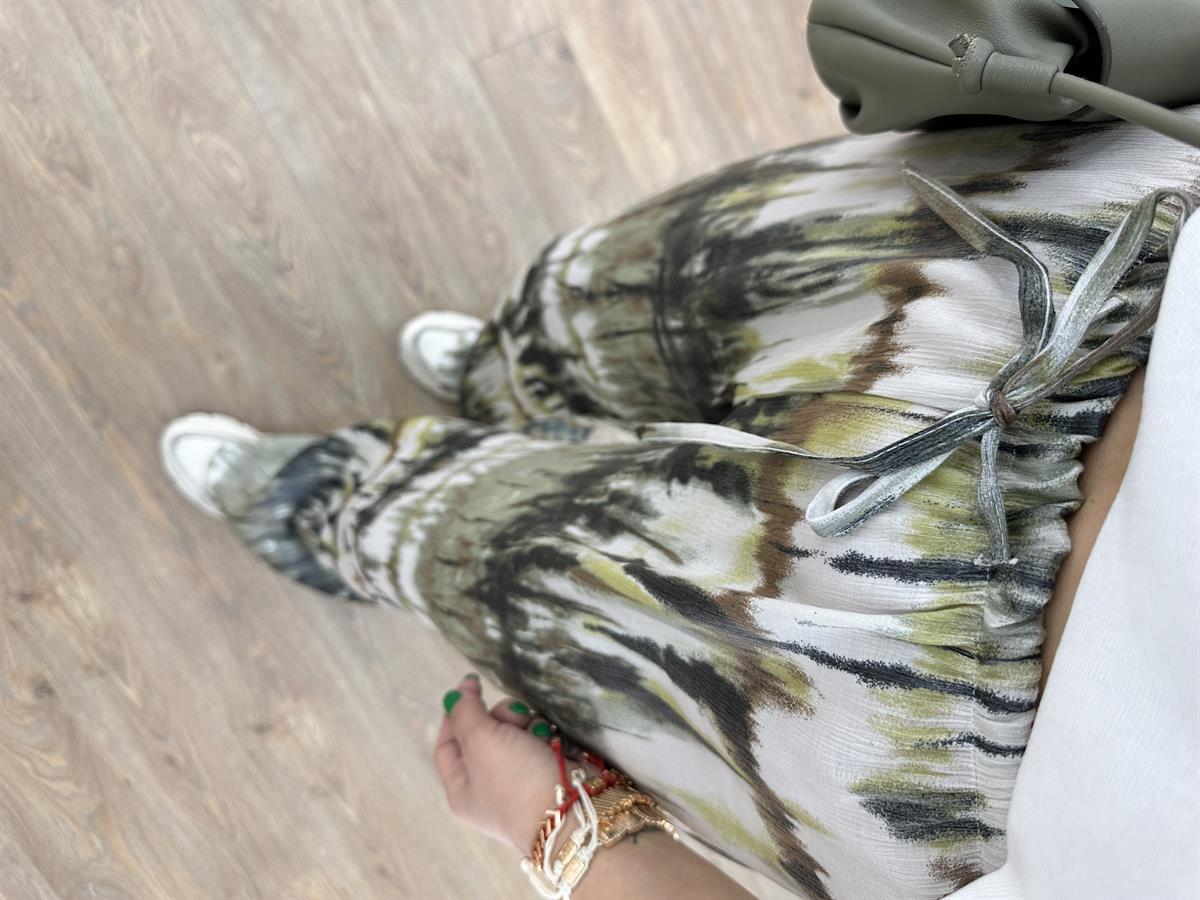 Kendinden Parlak Renk Geçişli Bol Paça Pantolon