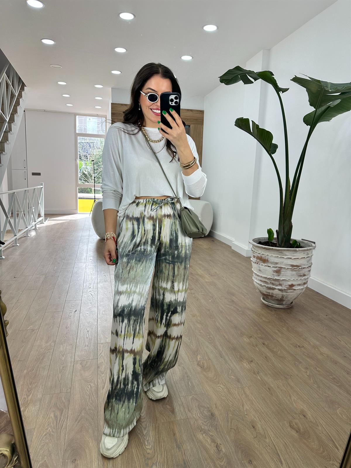 Kendinden Parlak Renk Geçişli Bol Paça Pantolon