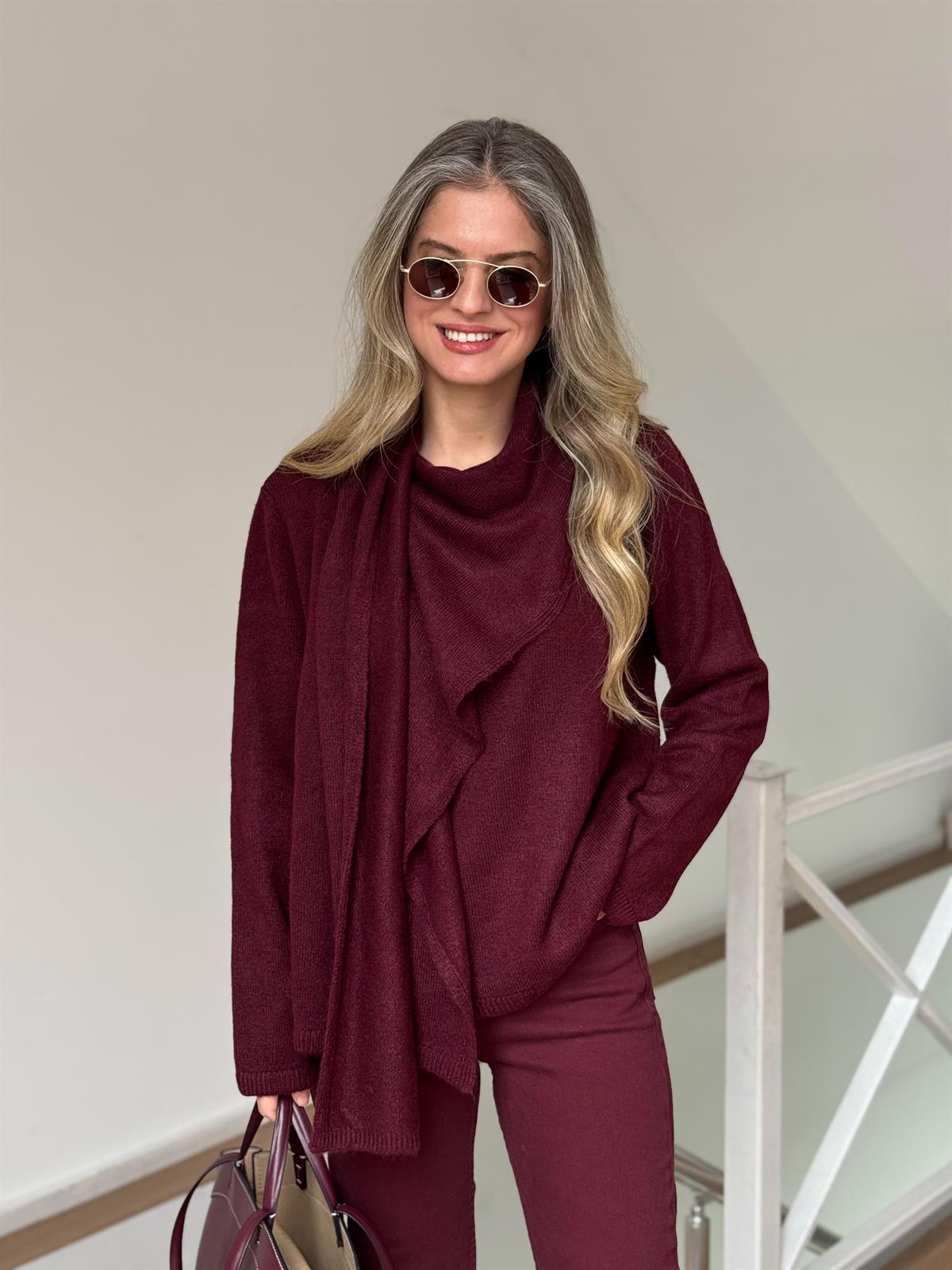 Kendinden Şallı Kazak - Bordo