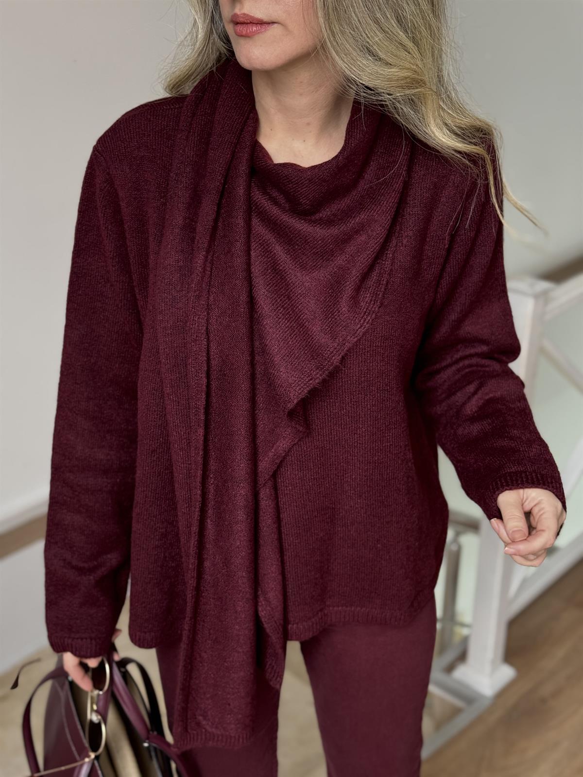 Kendinden Şallı Kazak - Bordo