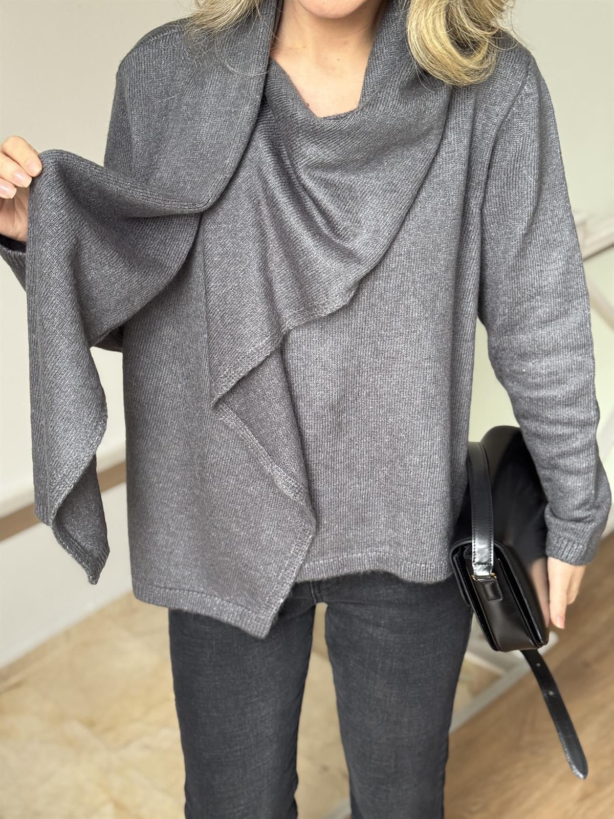 Kendinden Şallı Kazak - Gri