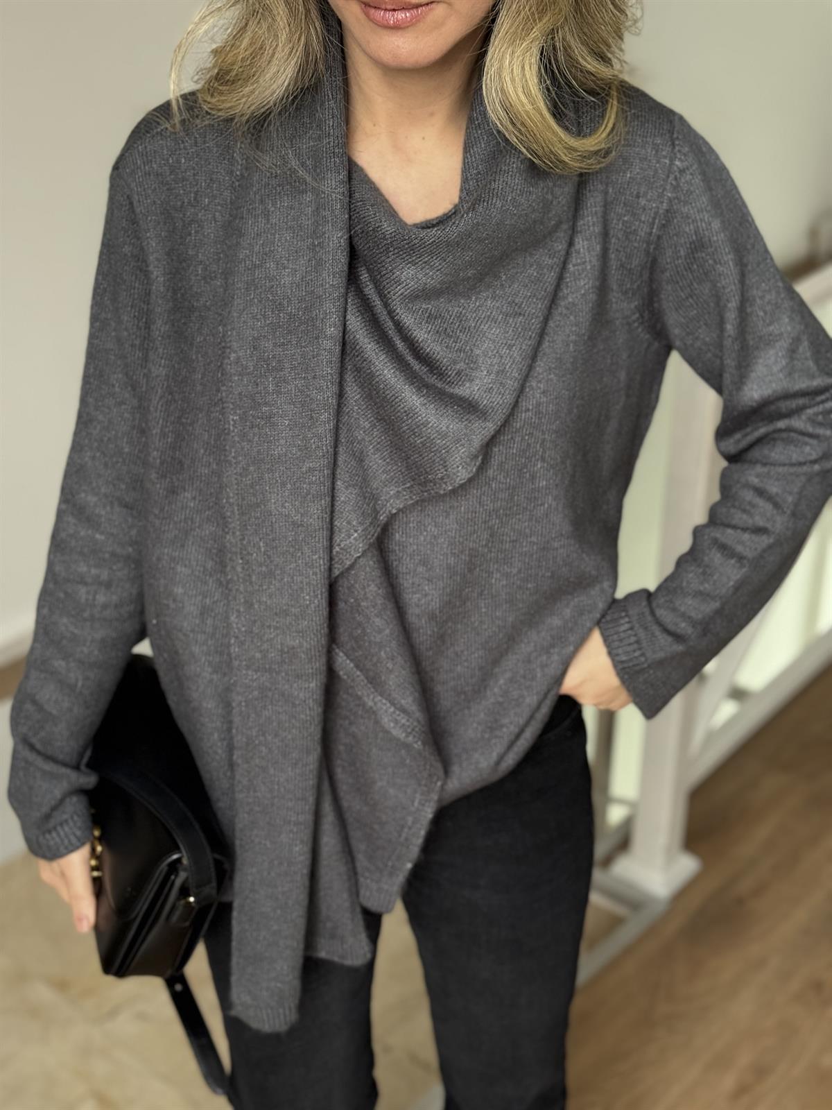 Kendinden Şallı Kazak - Gri