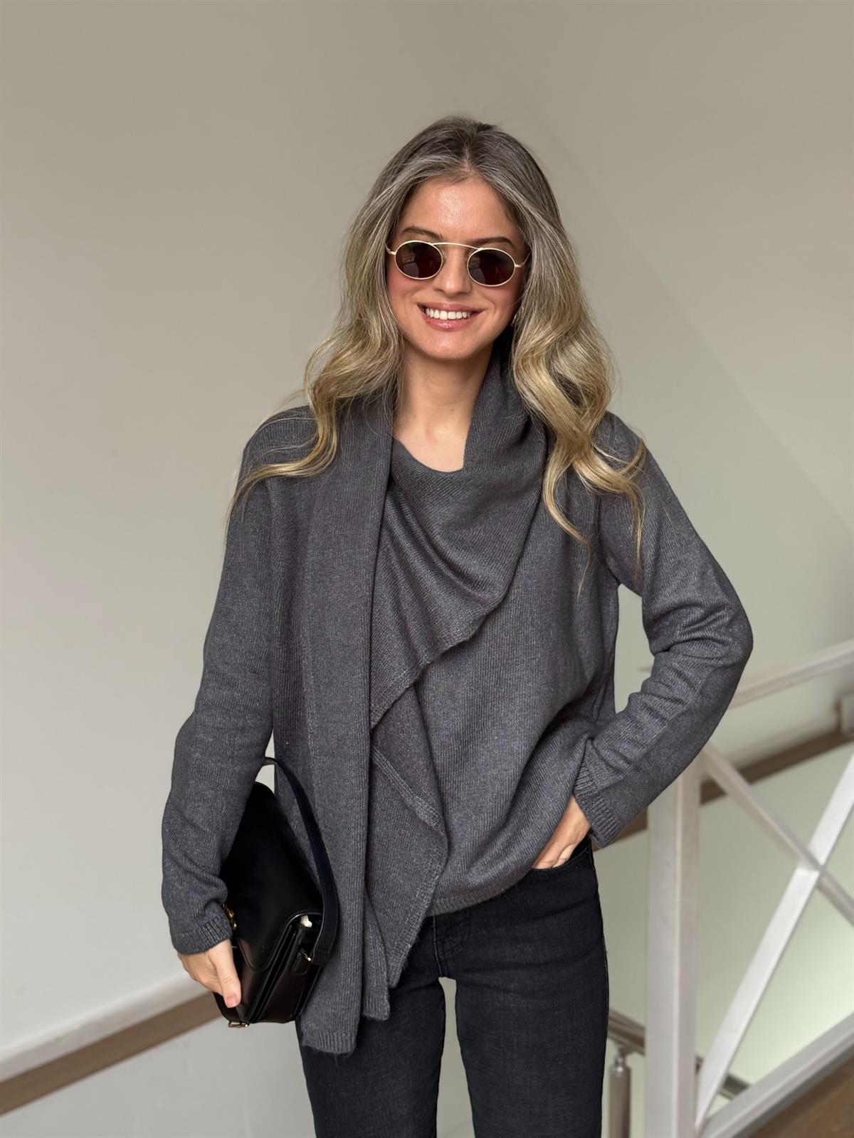 Kendinden Şallı Kazak - Gri