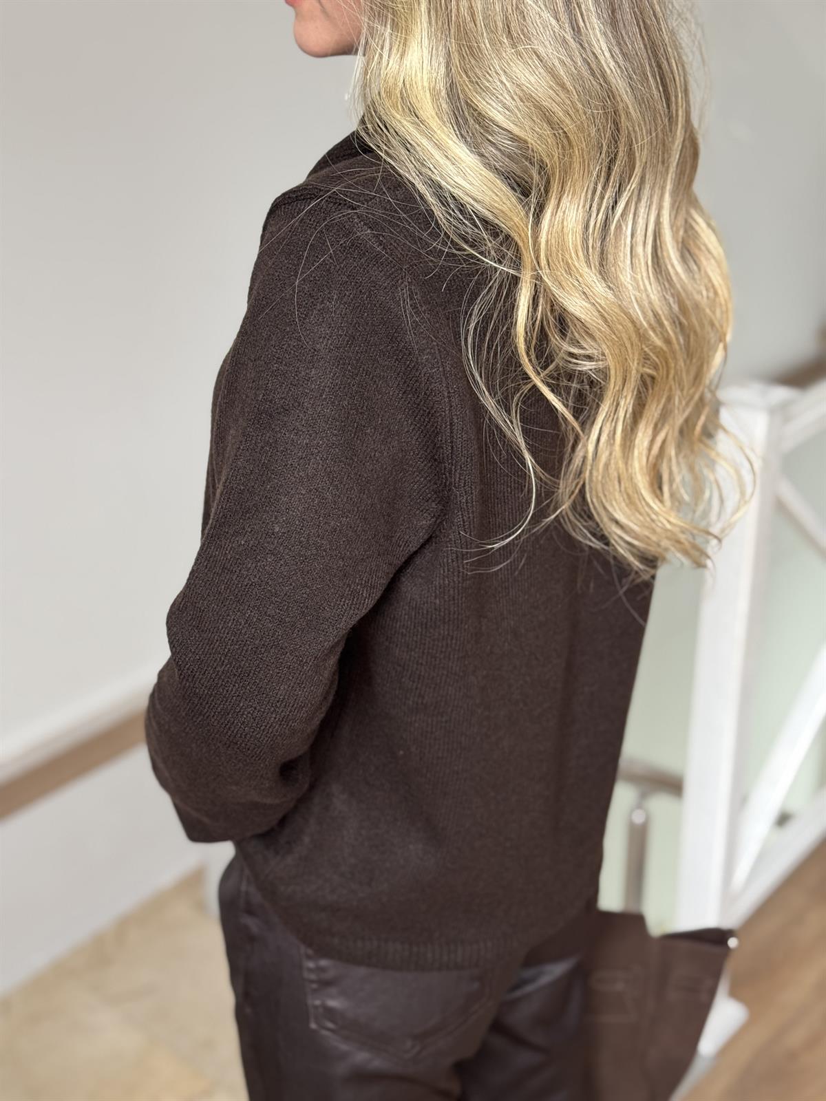 Kendinden Şallı Kazak - Kahverengi