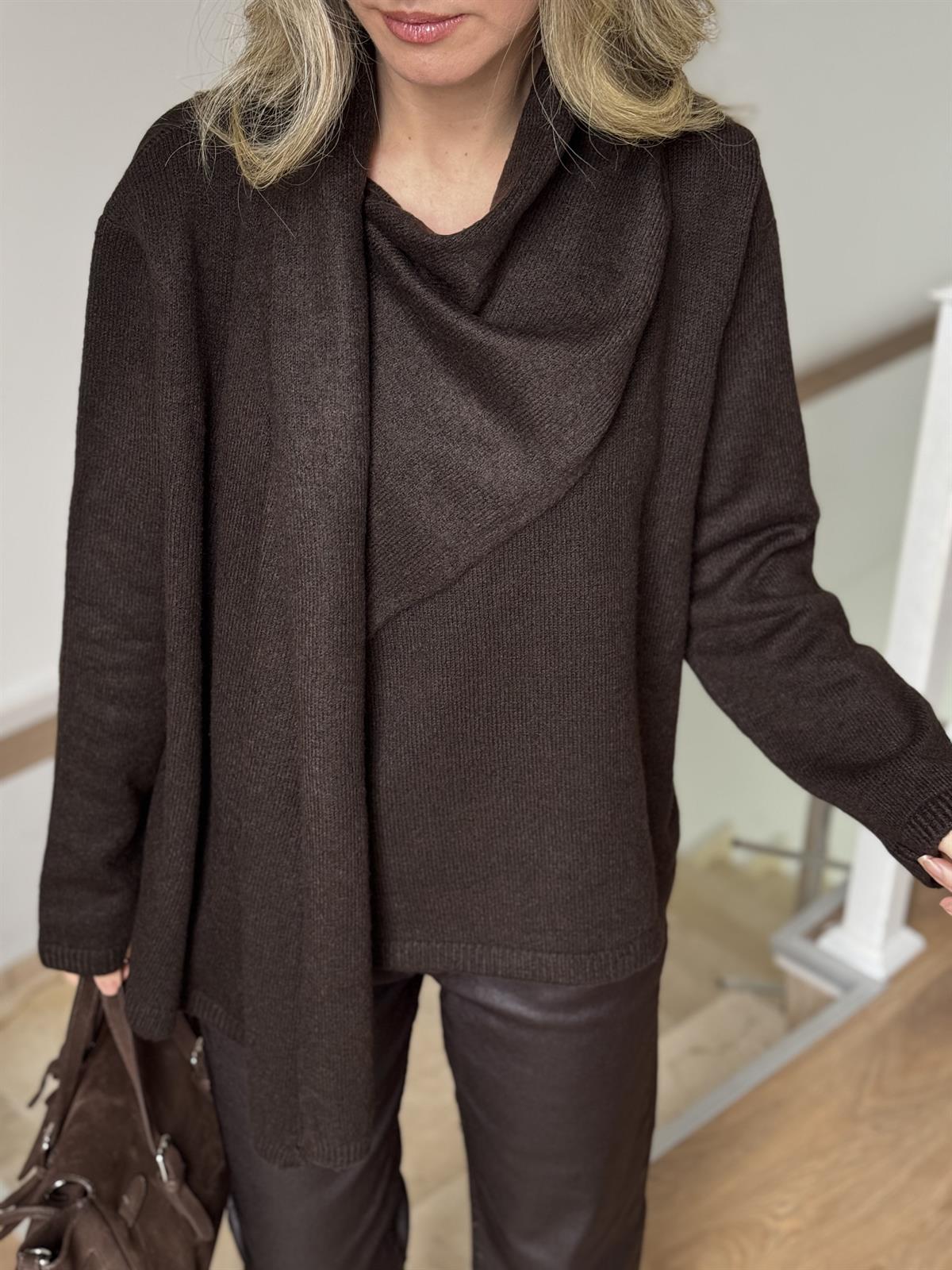 Kendinden Şallı Kazak - Kahverengi