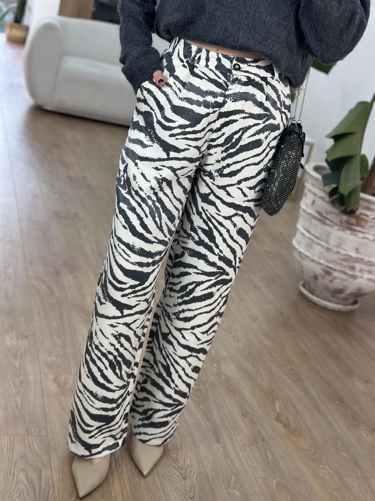 Kendinden Simli Zebra Desen Pantolon
