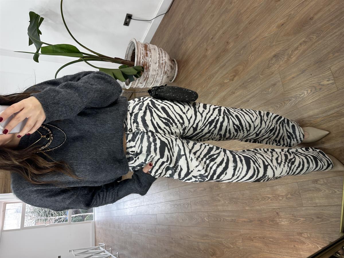 Kendinden Simli Zebra Desen Pantolon