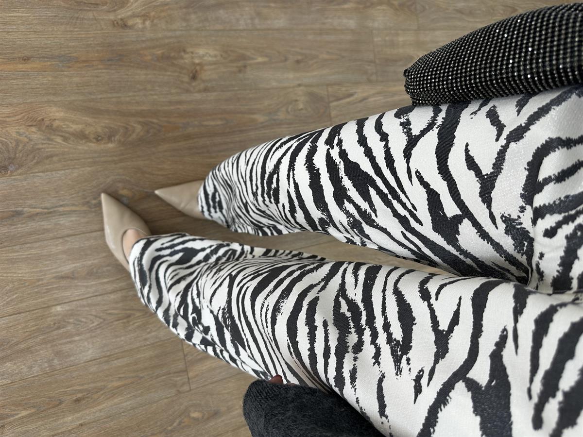 Kendinden Simli Zebra Desen Pantolon