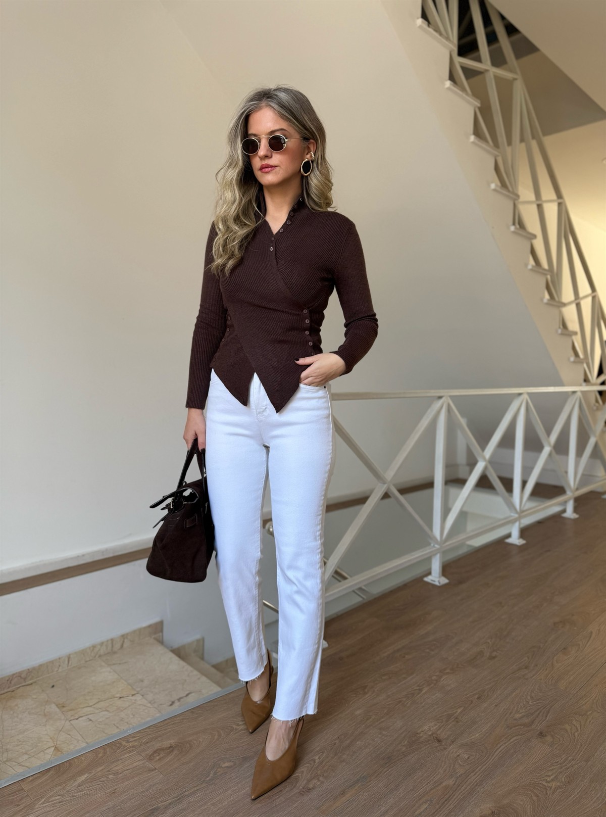 Kesik Paça Likralı Boyfit Jean - Beyaz