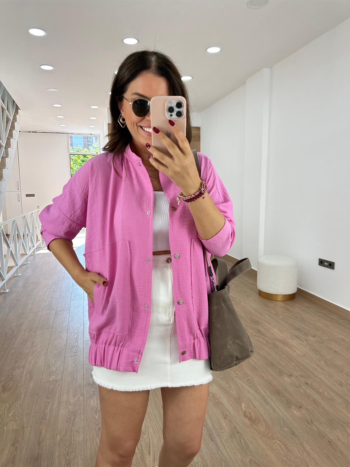Keten Bomber Ceket-Pembe