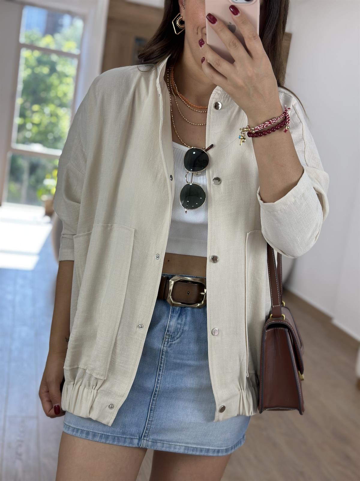 Keten Bomber Ceket-Taş