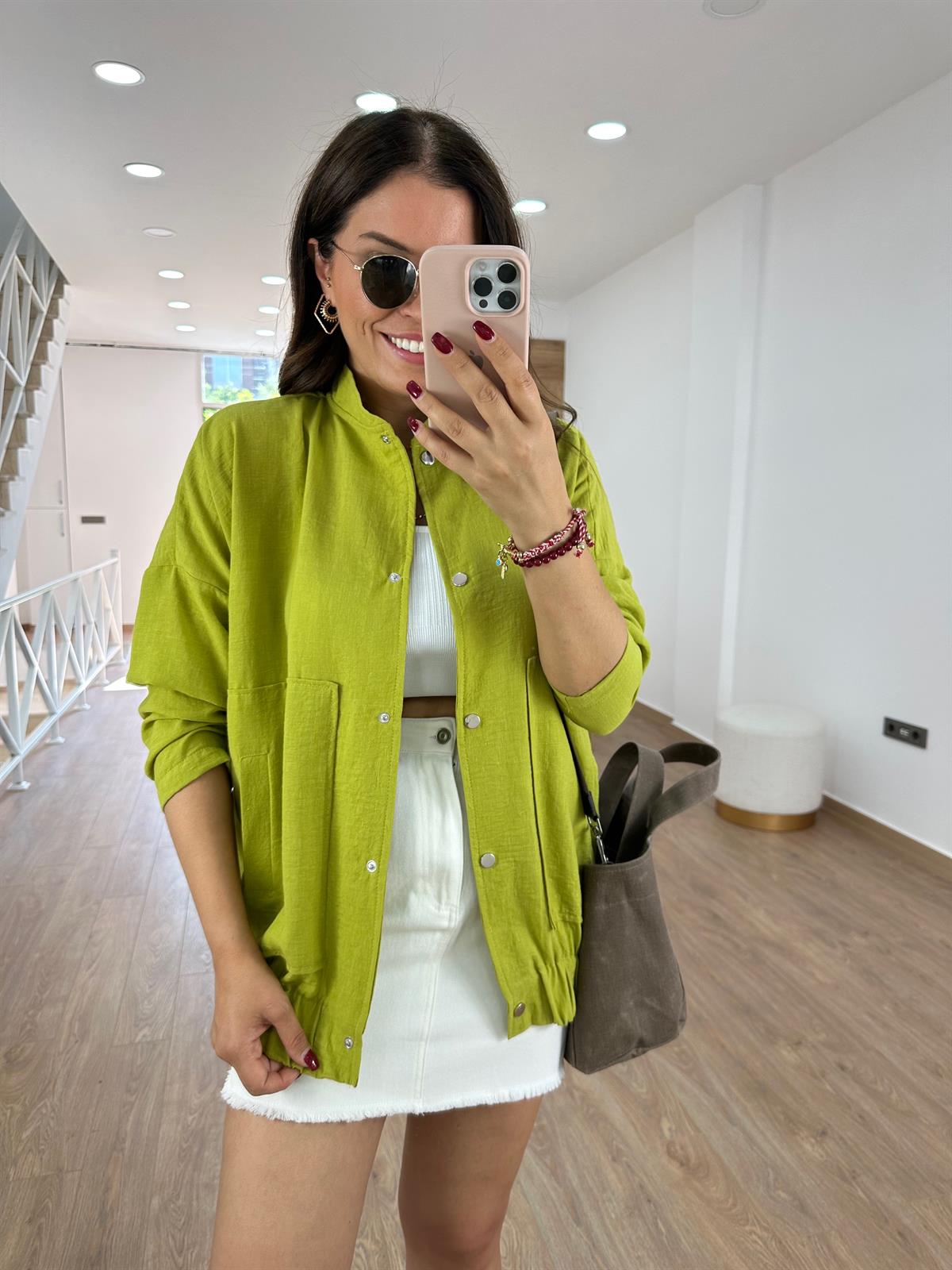 Keten Bomber Ceket-Yağ Yeşili