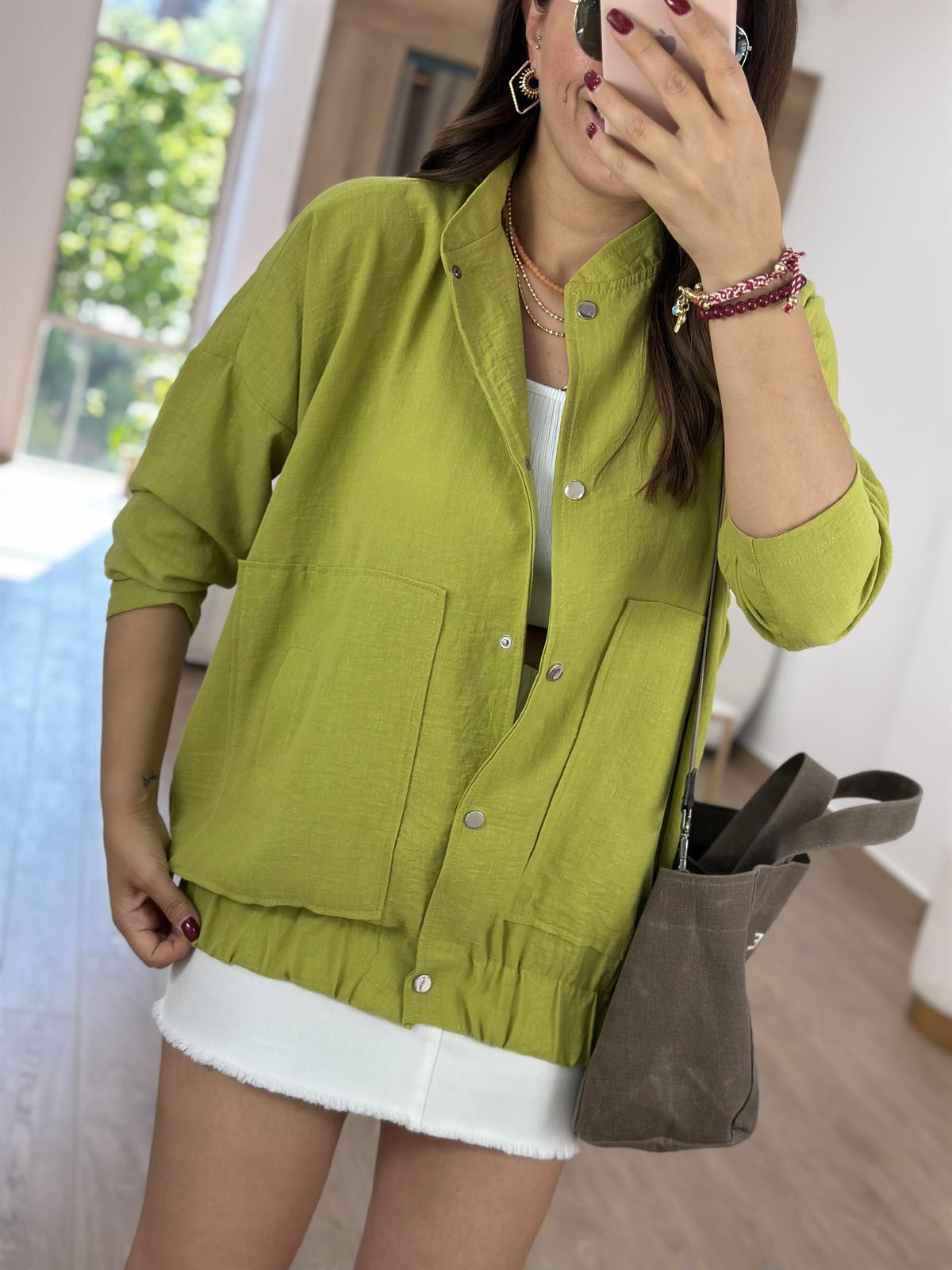 Keten Bomber Ceket-Yağ Yeşili