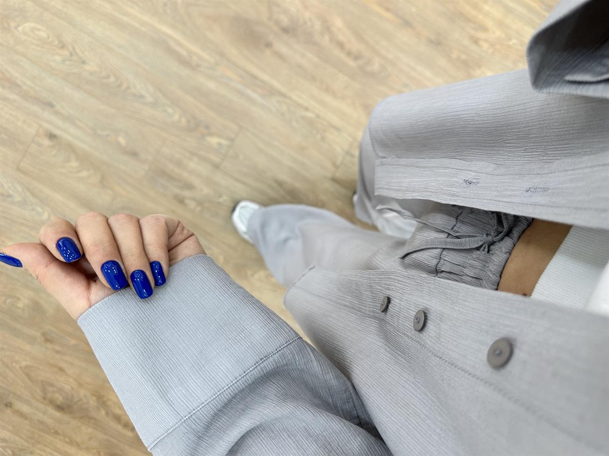 Keten Dokuda Gömlekli Takım-Gri