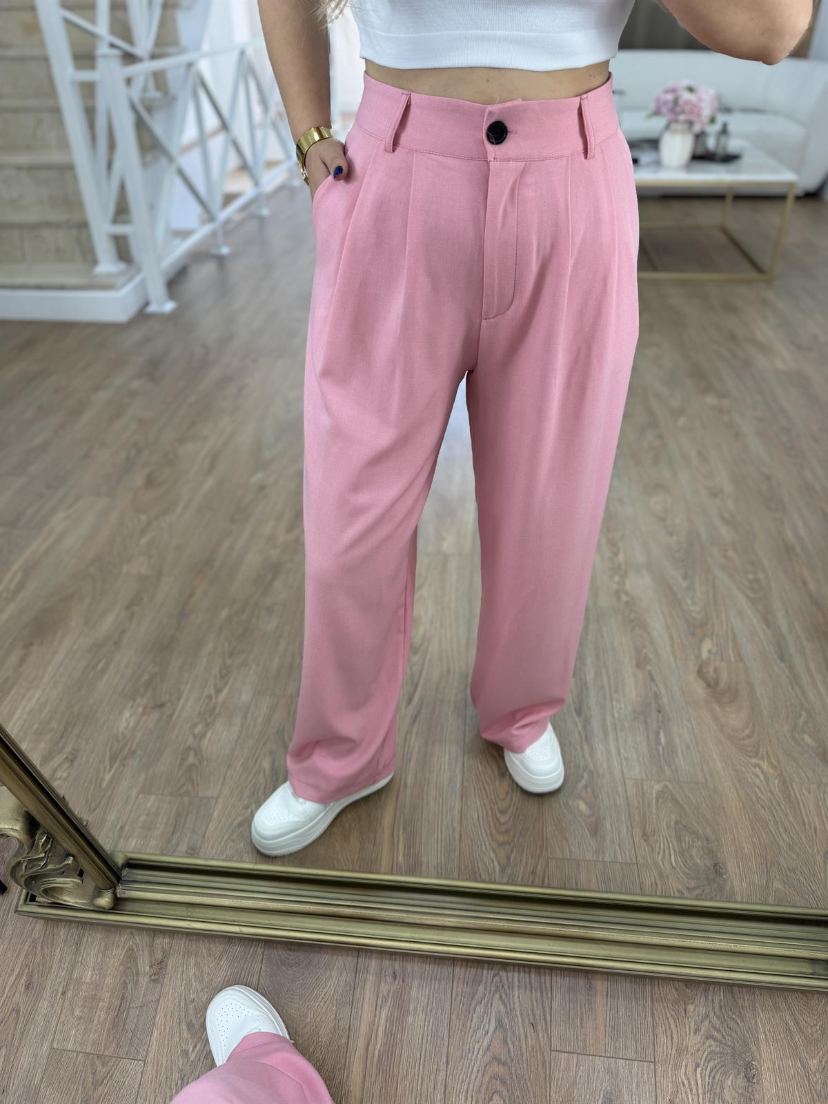 Keten Palazzo Pantolon-Pembe