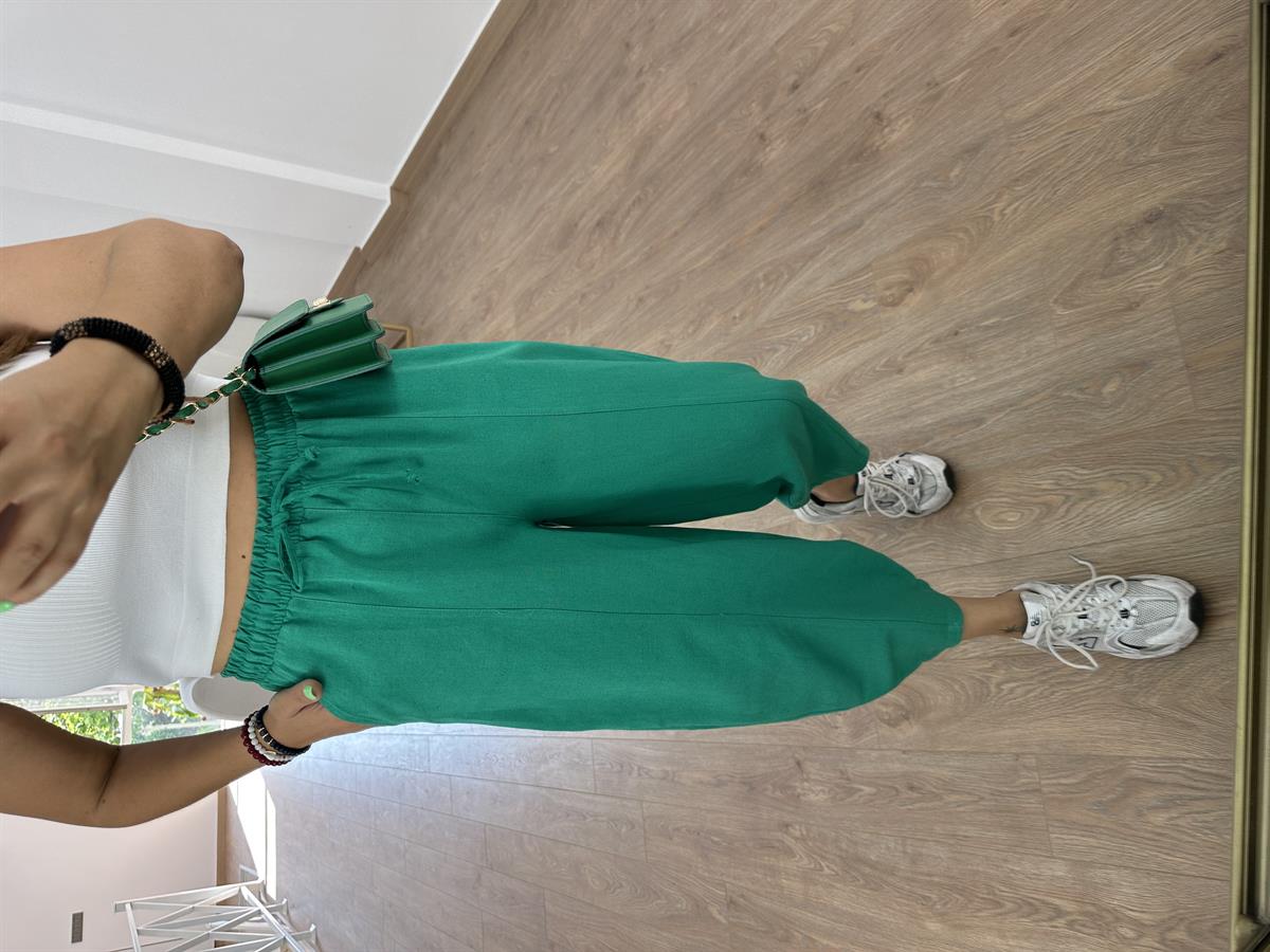 Keten Şalvar Pantolon-Çimen Yeşili