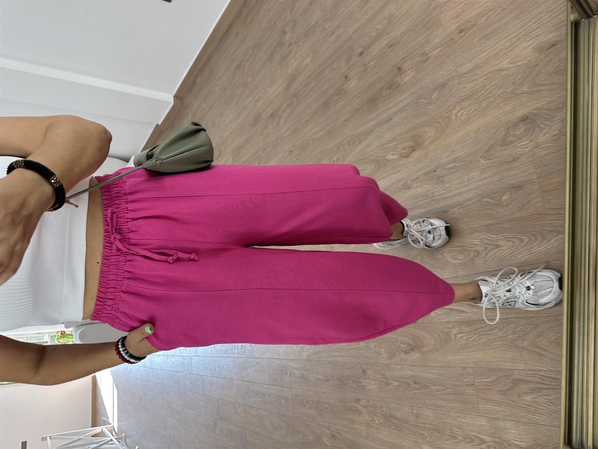 Keten Şalvar Pantolon-Fuşya