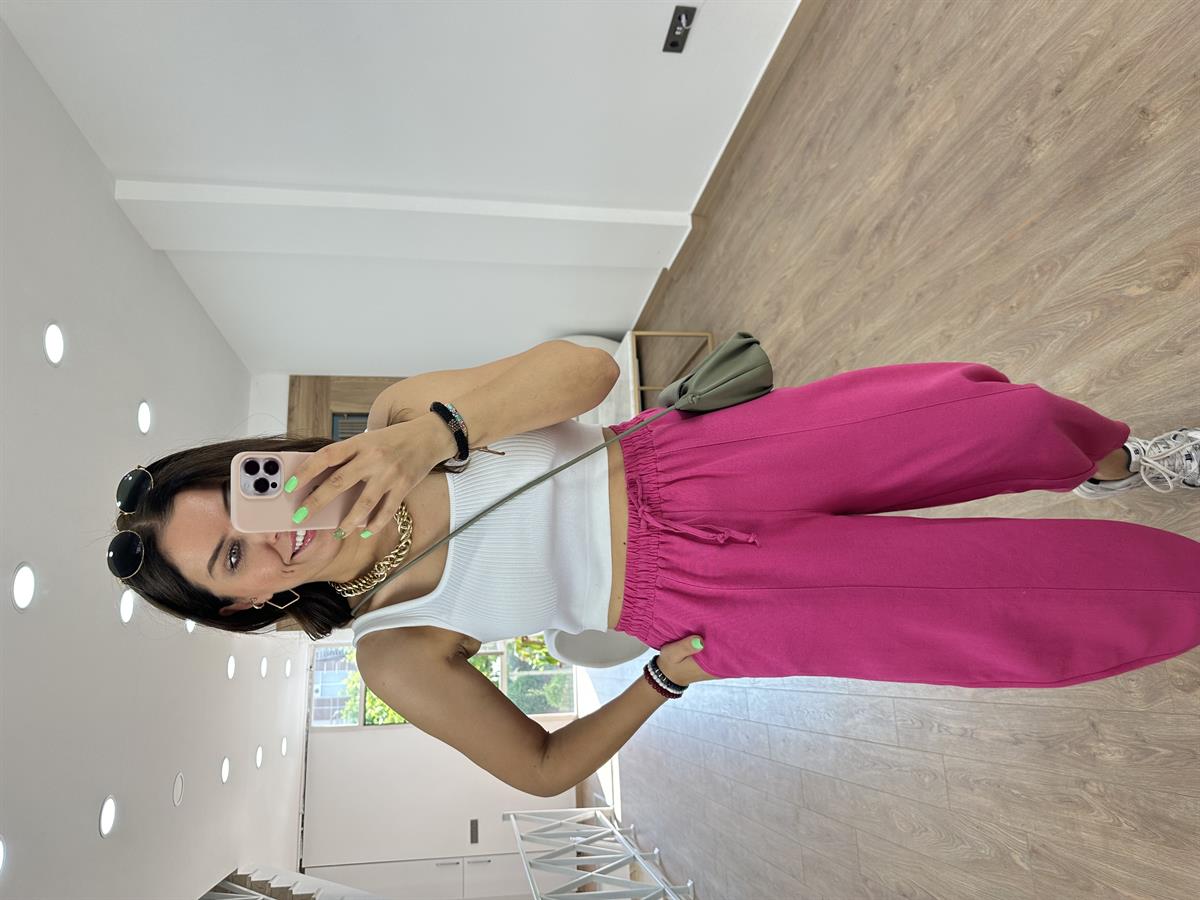 Keten Şalvar Pantolon-Fuşya