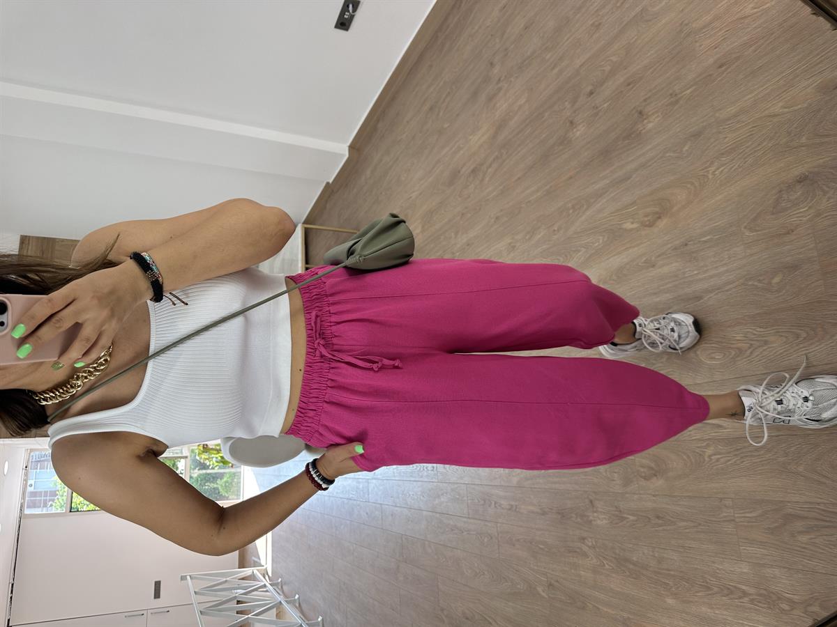 Keten Şalvar Pantolon-Fuşya