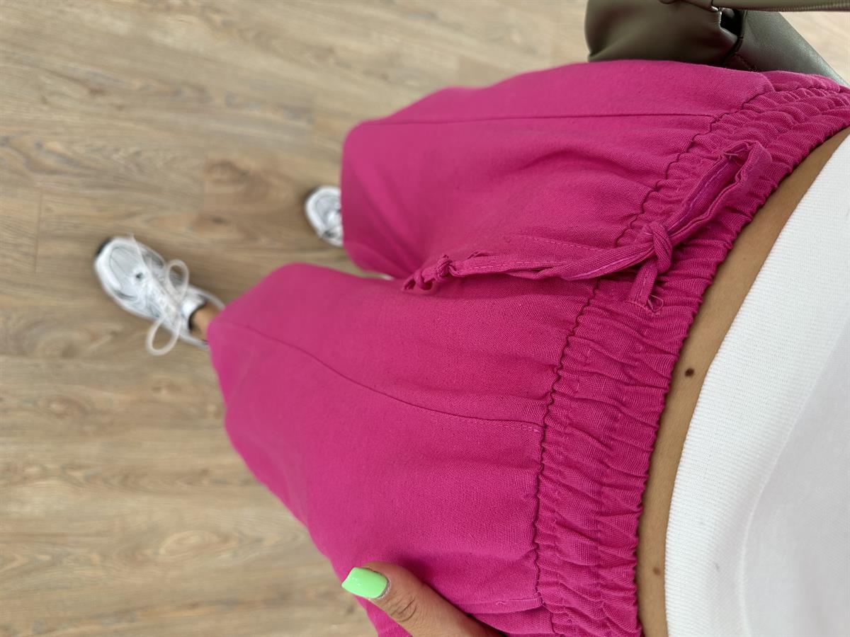 Keten Şalvar Pantolon-Fuşya