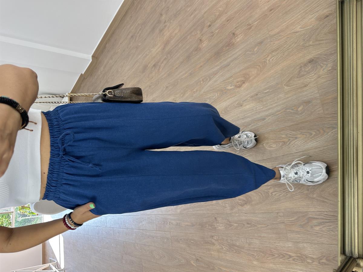 Keten Şalvar Pantolon-Lacivert