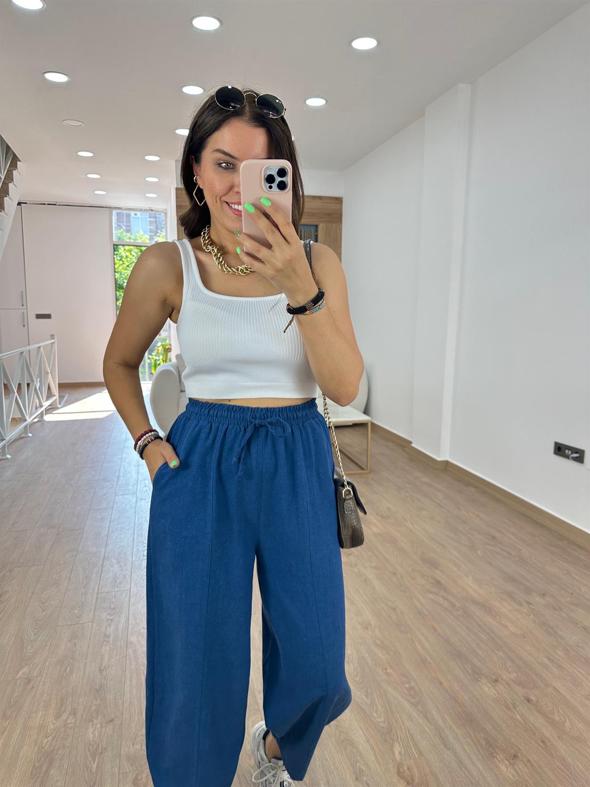 Keten Şalvar Pantolon-Lacivert