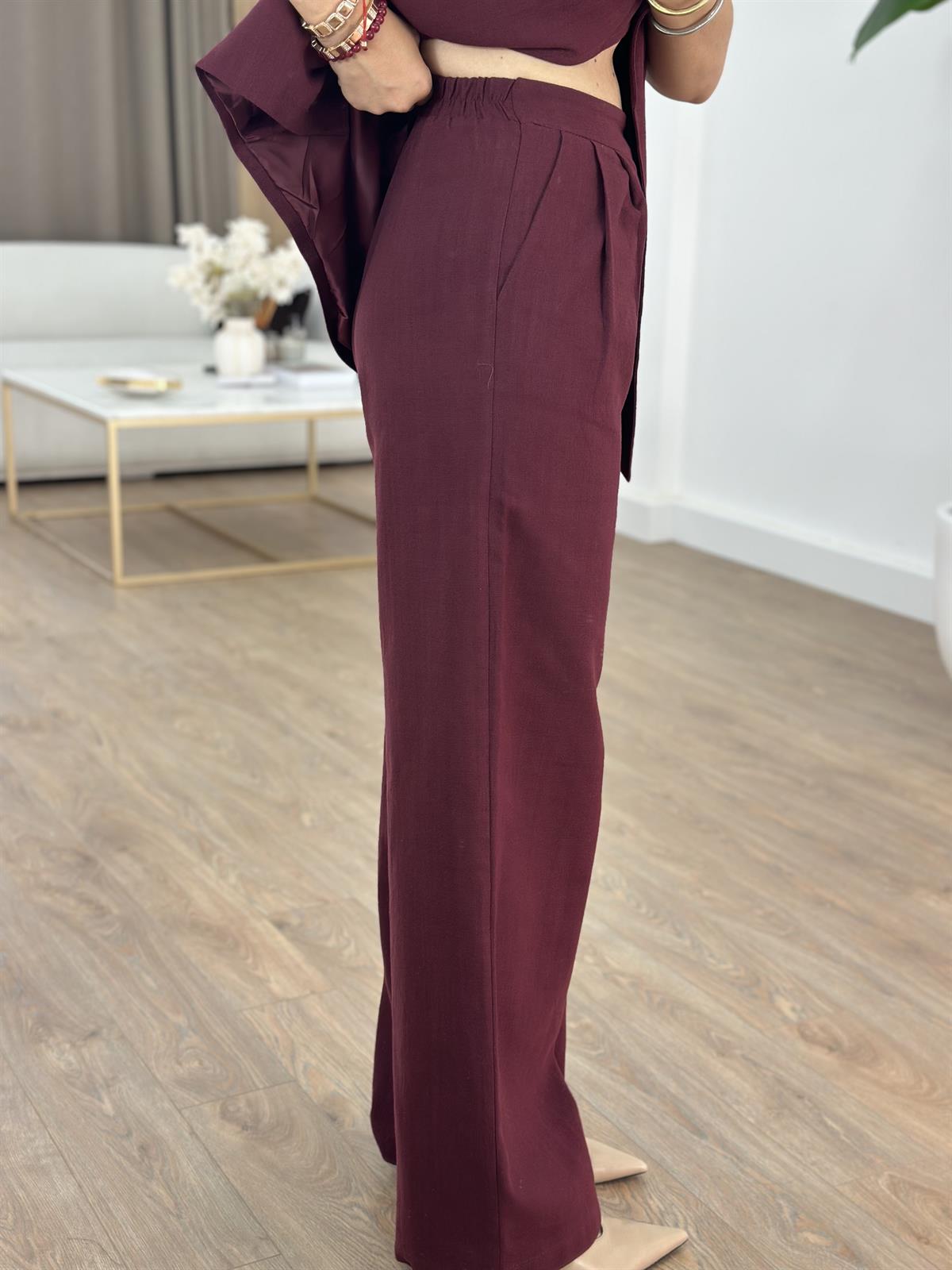 Keten Yelek Pantolon Takım - Bordo