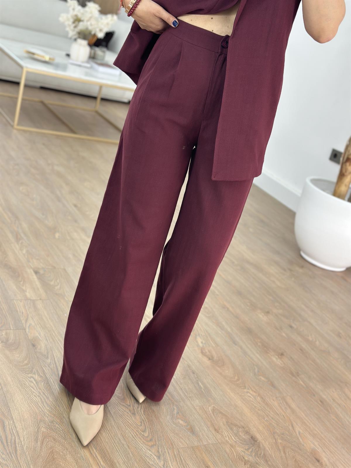 Keten Yelek Pantolon Takım - Bordo