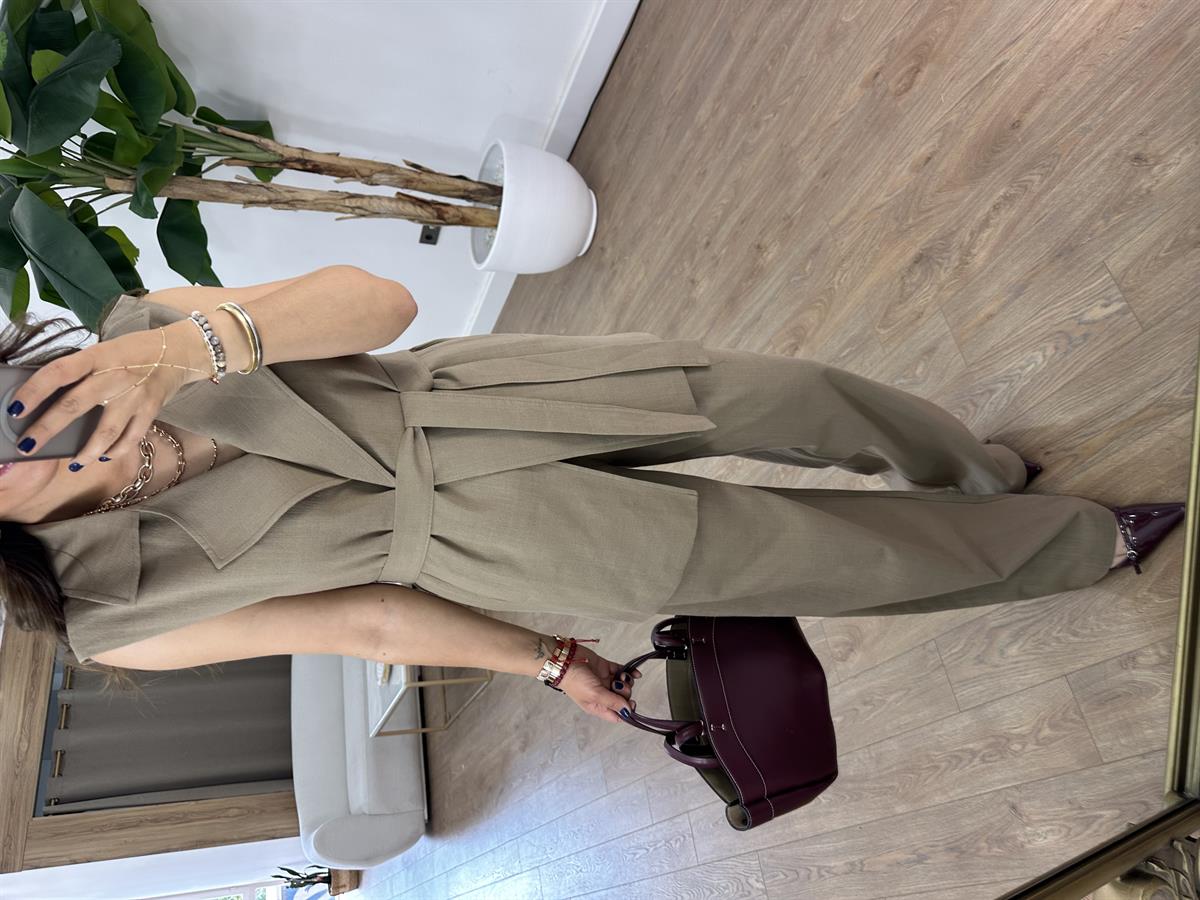 Keten Yelek Pantolon Takım - Haki