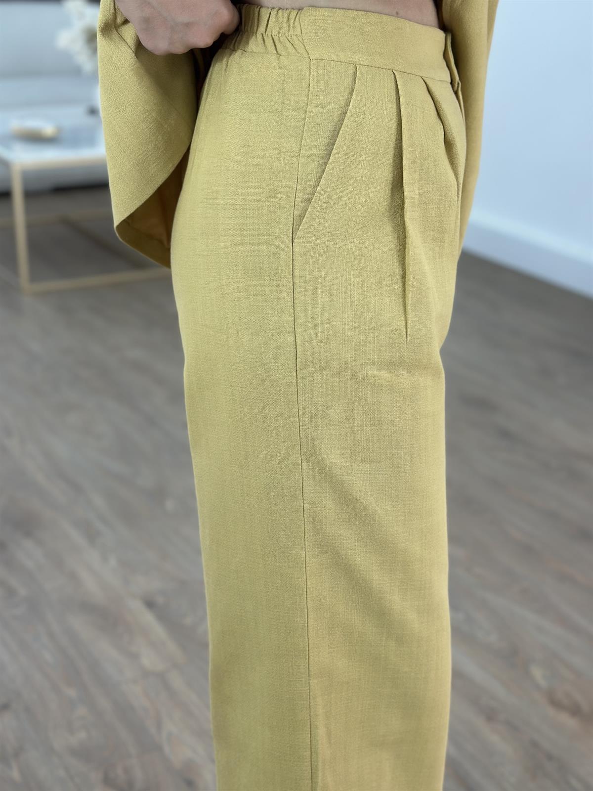 Keten Yelek Pantolon Takım - Hardal