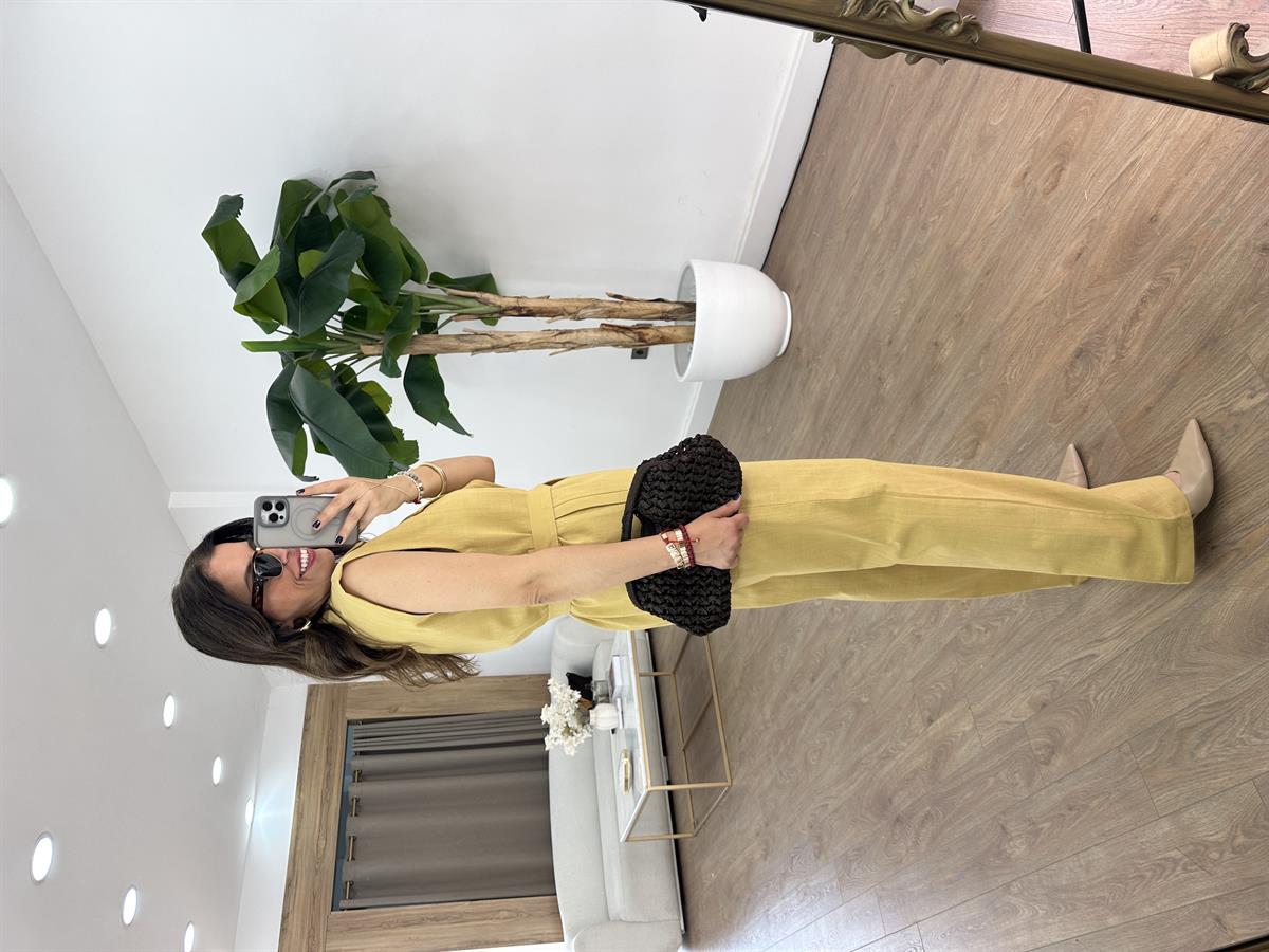 Keten Yelek Pantolon Takım - Hardal