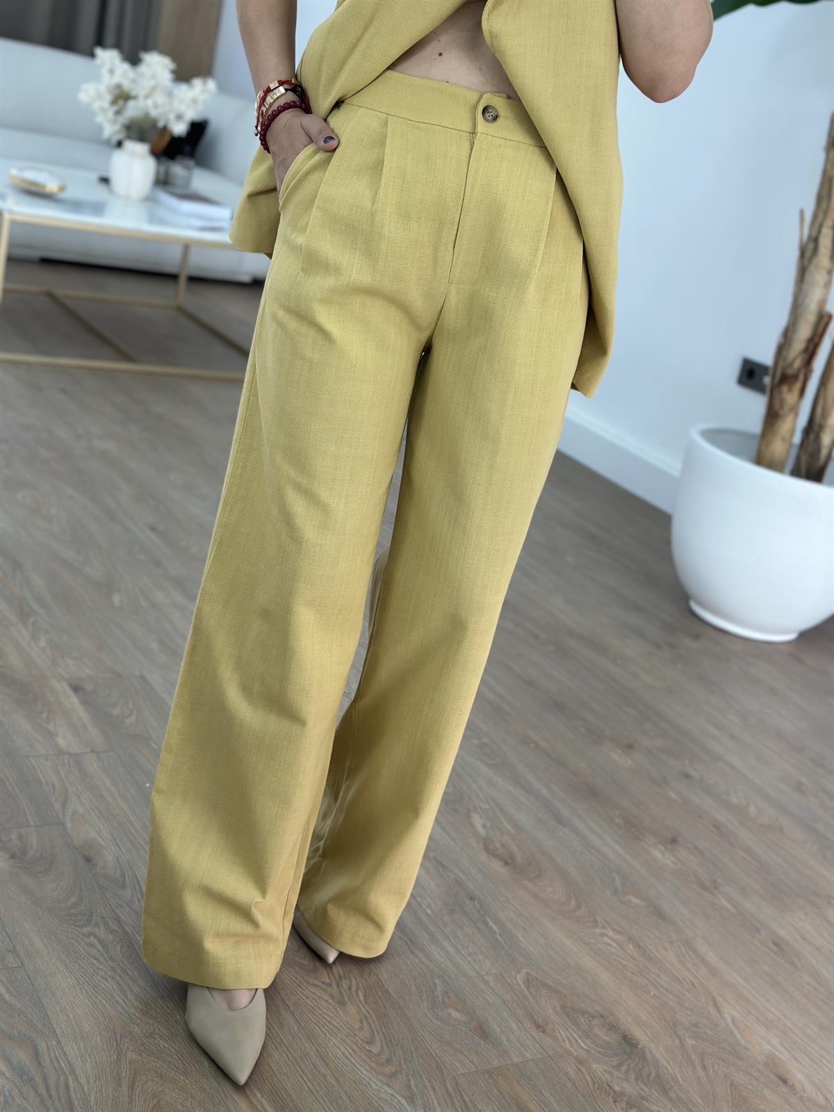 Keten Yelek Pantolon Takım - Hardal