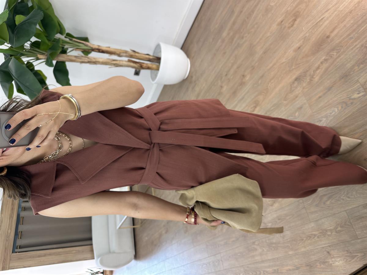 Keten Yelek Pantolon Takım - Kiremit