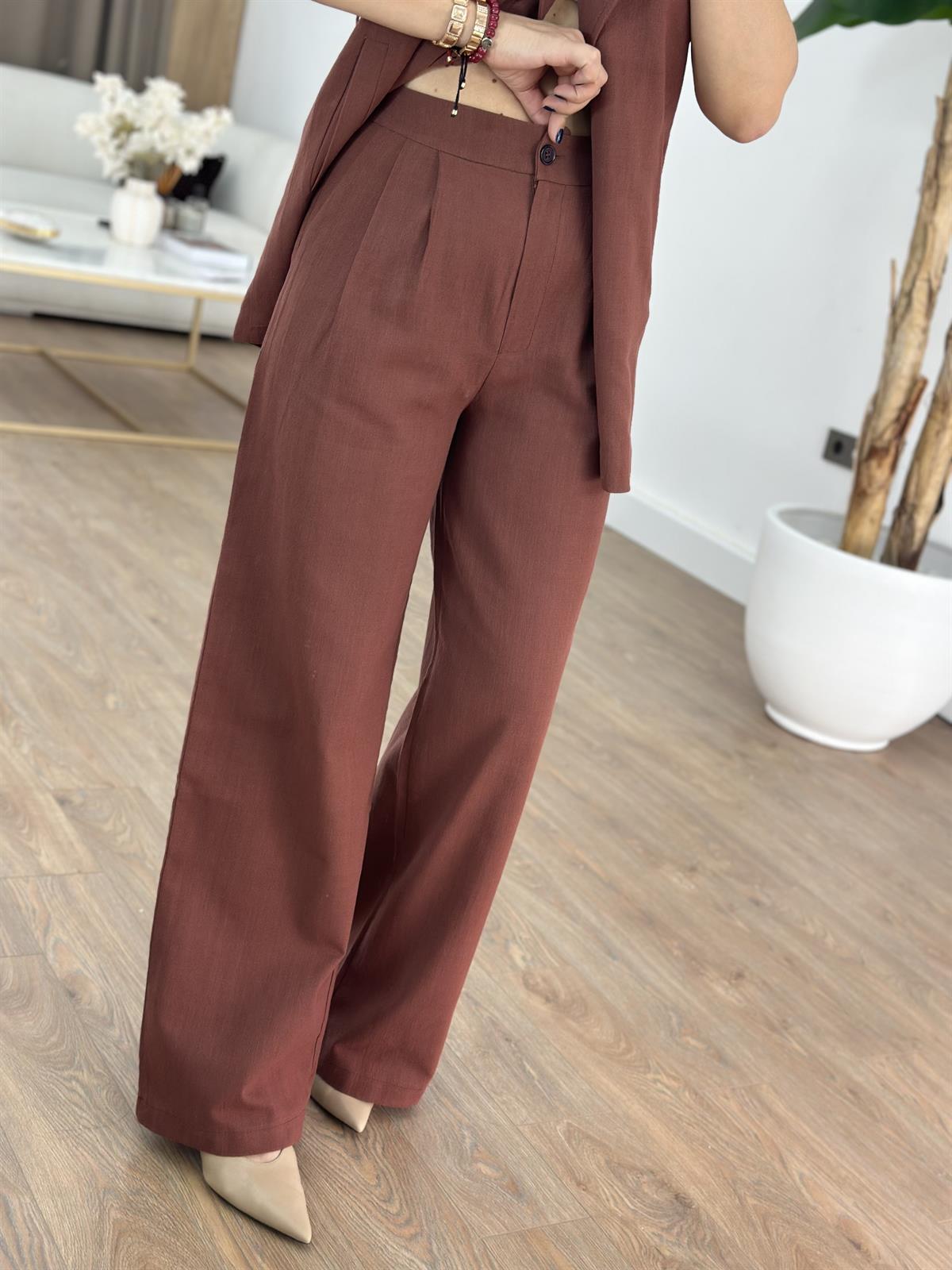 Keten Yelek Pantolon Takım - Kiremit