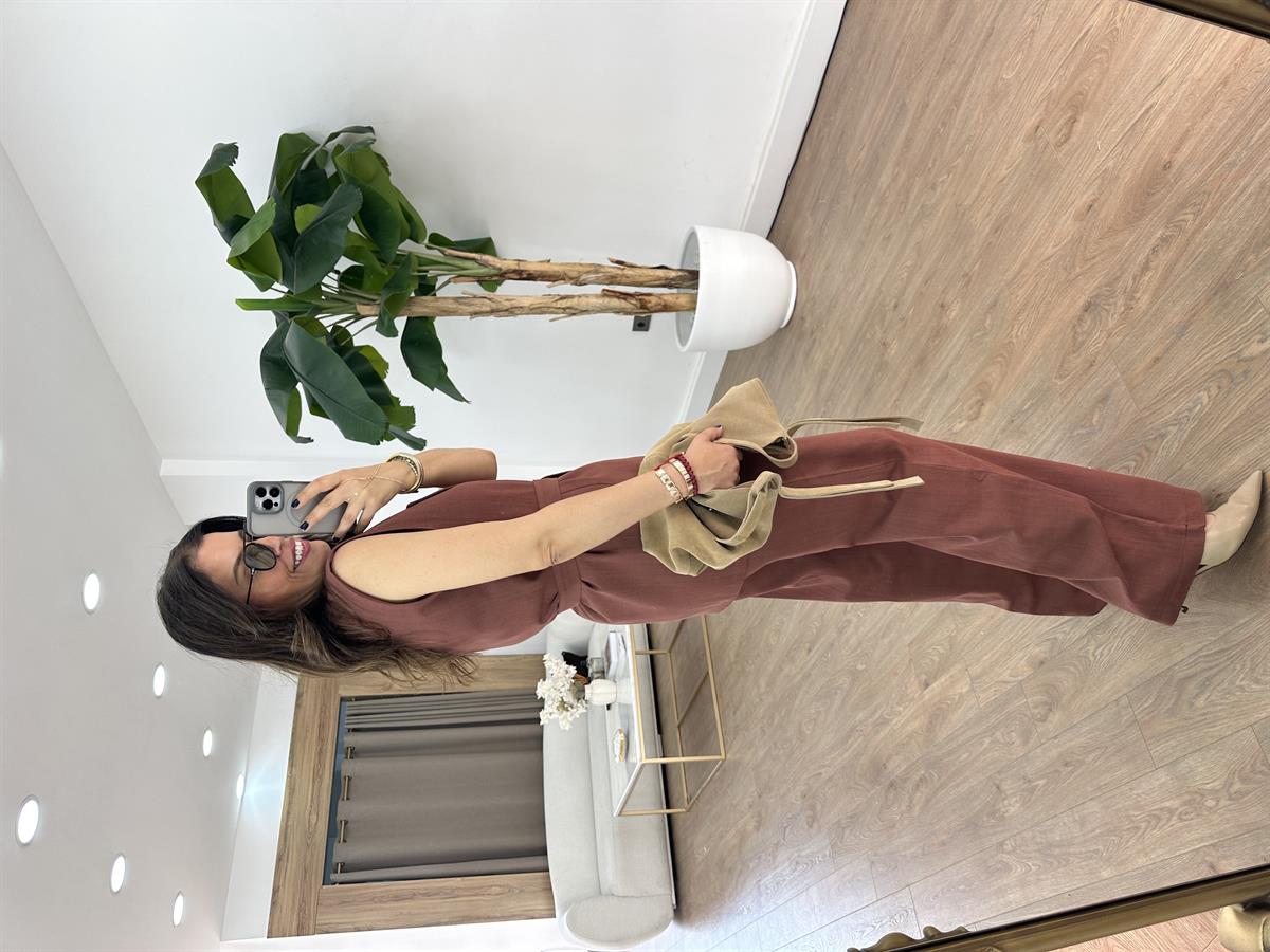 Keten Yelek Pantolon Takım - Kiremit