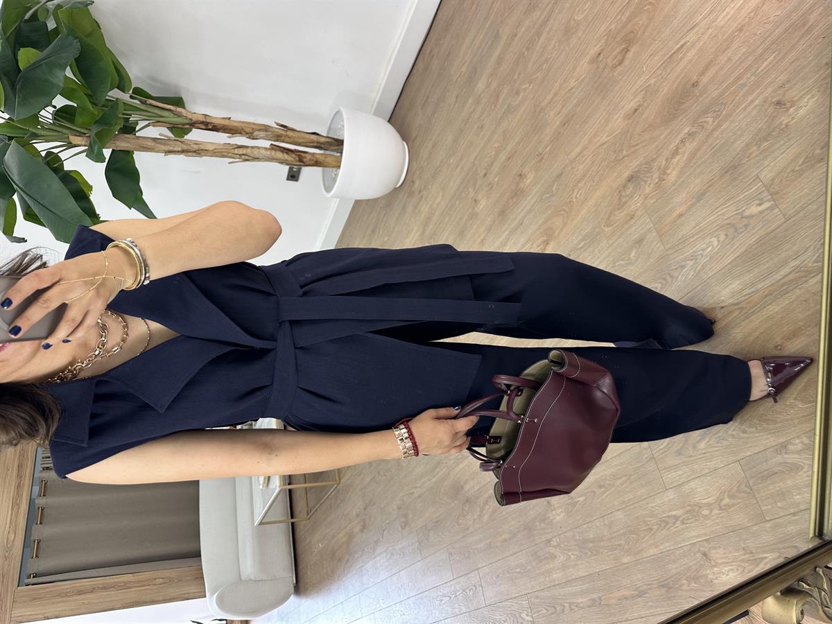 Keten Yelek Pantolon Takım - Lacivert