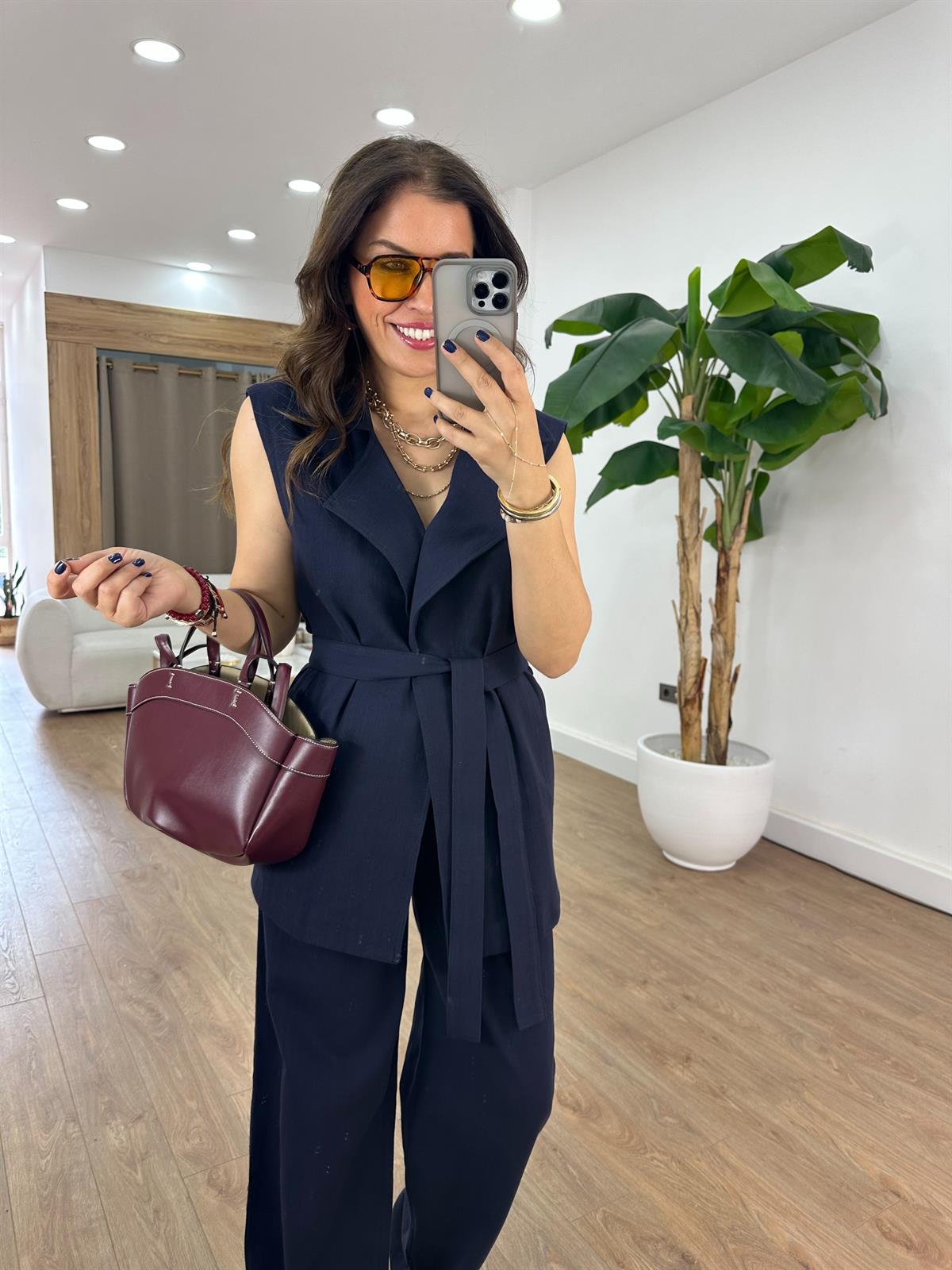 Keten Yelek Pantolon Takım - Lacivert