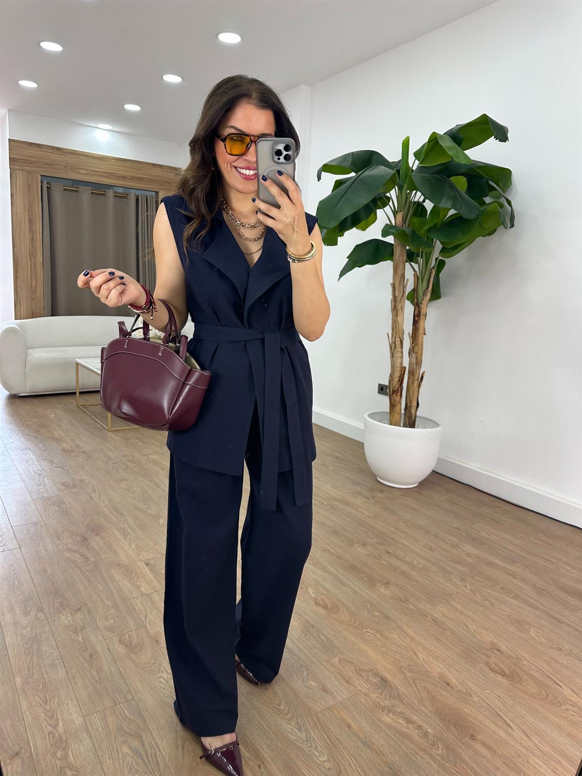 Keten Yelek Pantolon Takım - Lacivert