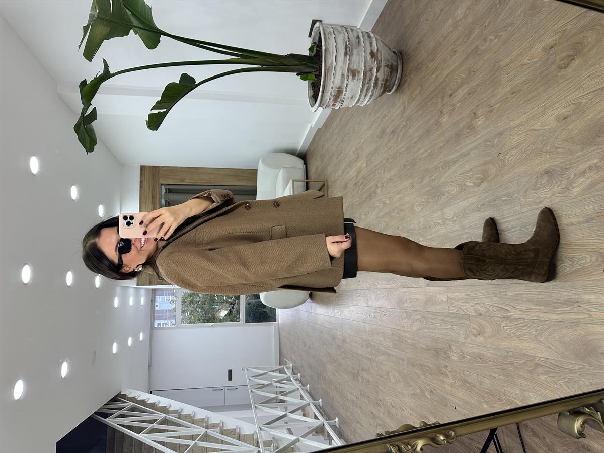 Kırçıllı Kaşe Oversize Ceket-Kahverengi