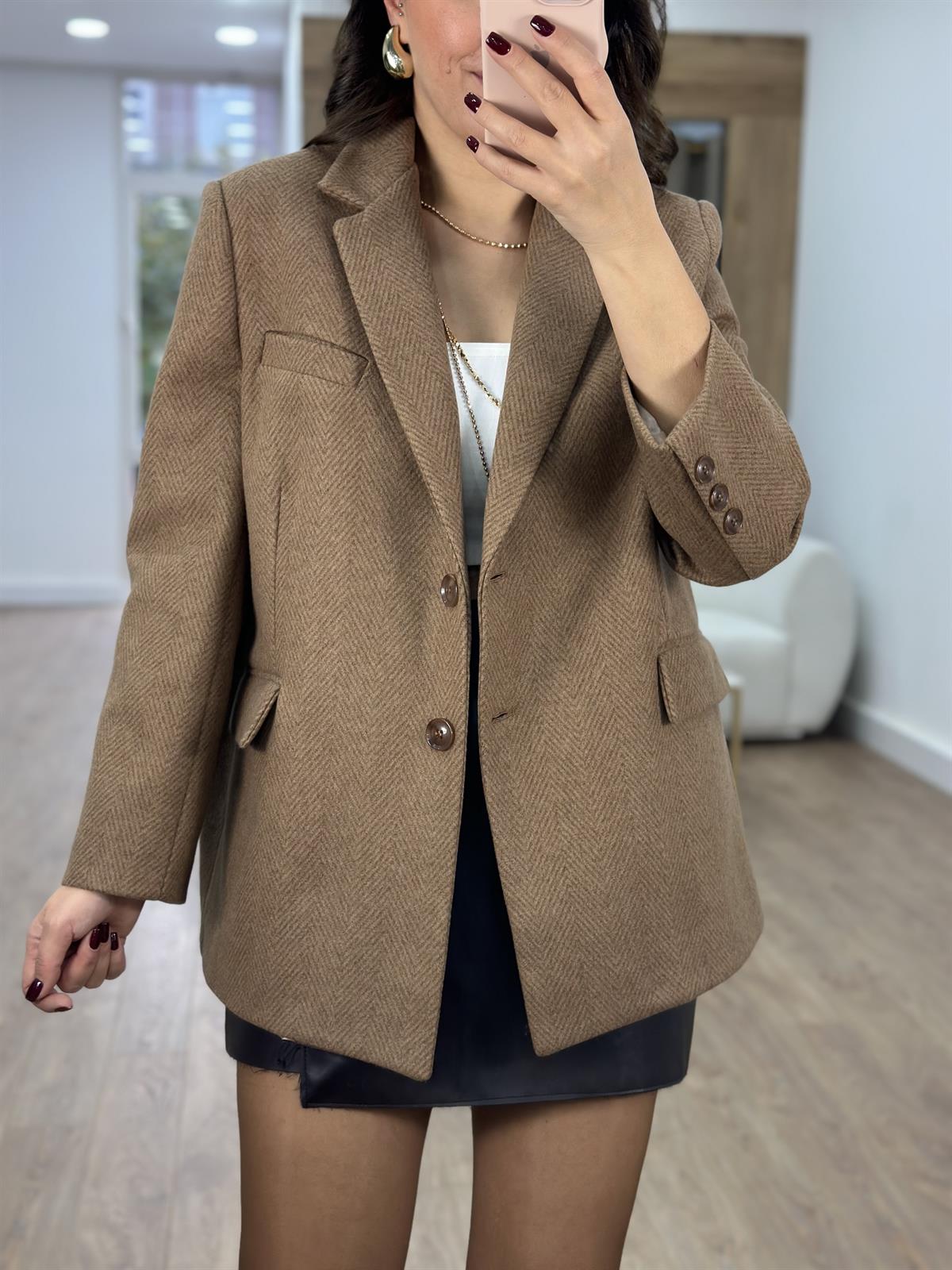 Kırçıllı Kaşe Oversize Ceket-Kahverengi