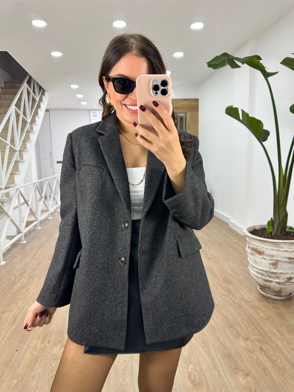 Kırçıllı Kaşe Oversize Ceket-Siyah