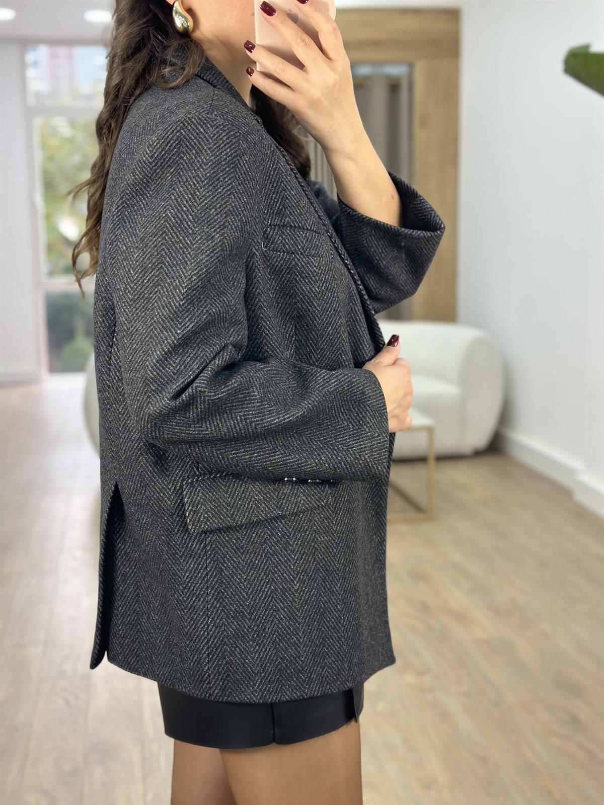 Kırçıllı Kaşe Oversize Ceket-Siyah