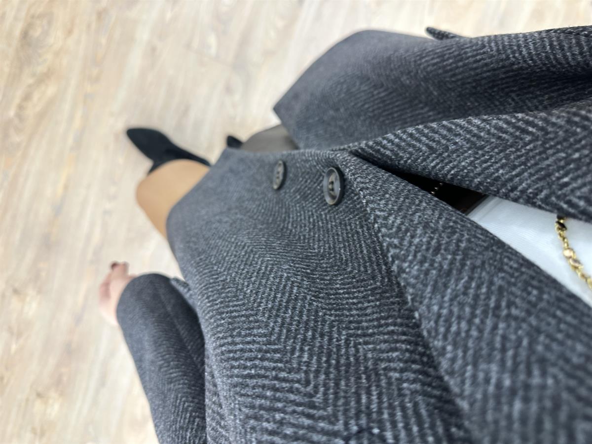 Kırçıllı Kaşe Oversize Ceket-Siyah