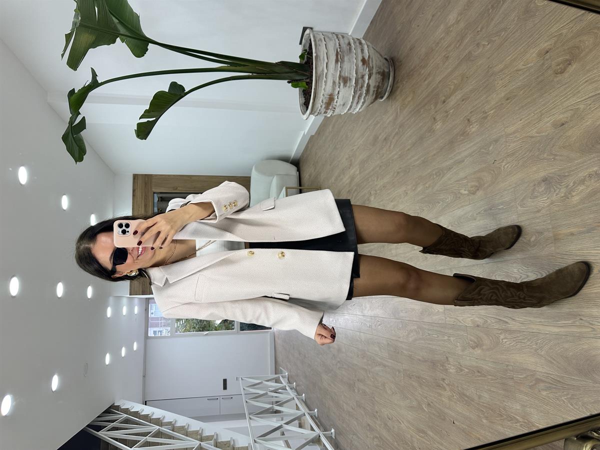 Kırçıllı Kaşe Oversize Ceket-Taş