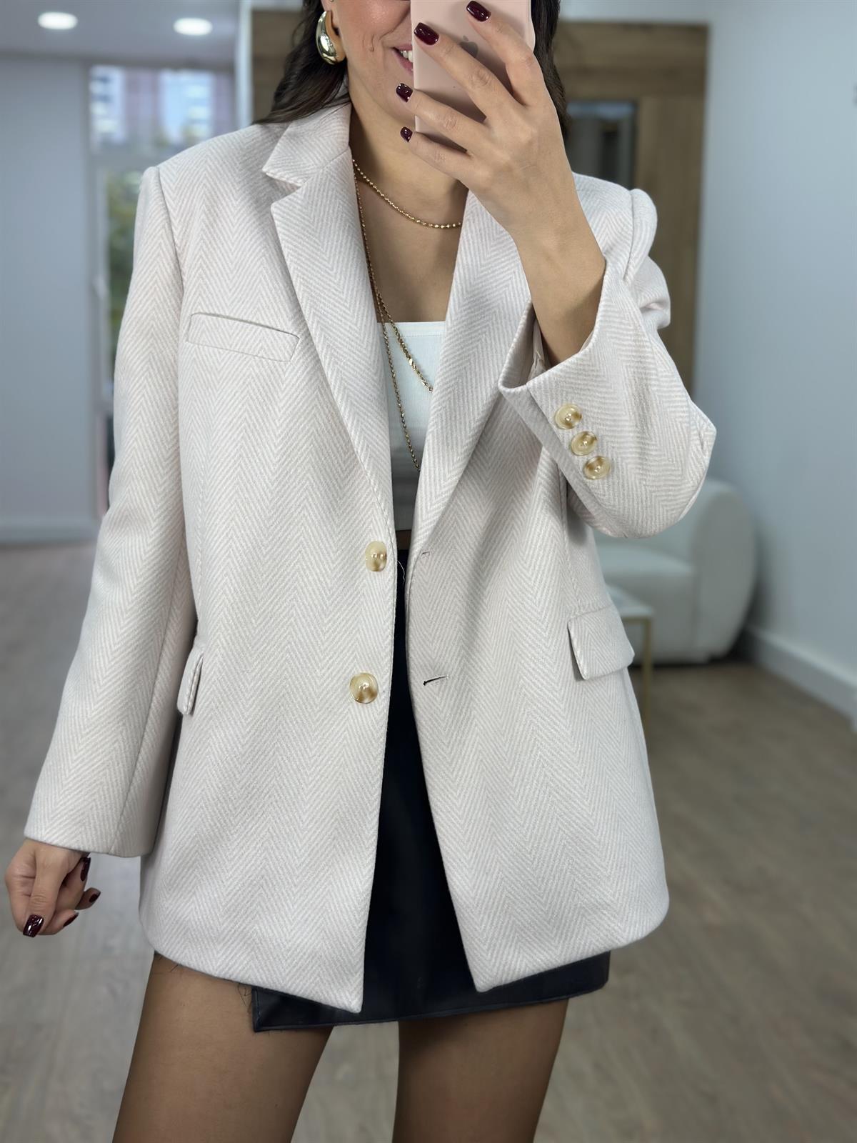 Kırçıllı Kaşe Oversize Ceket-Taş