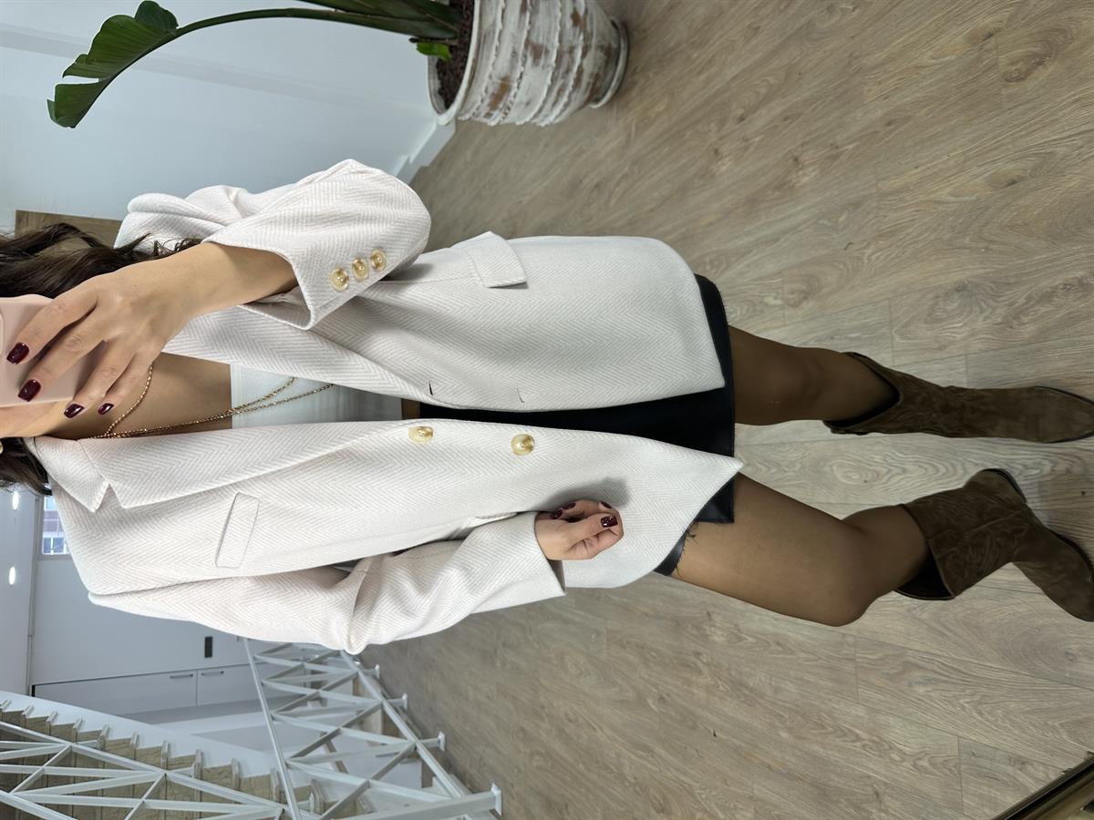 Kırçıllı Kaşe Oversize Ceket-Taş