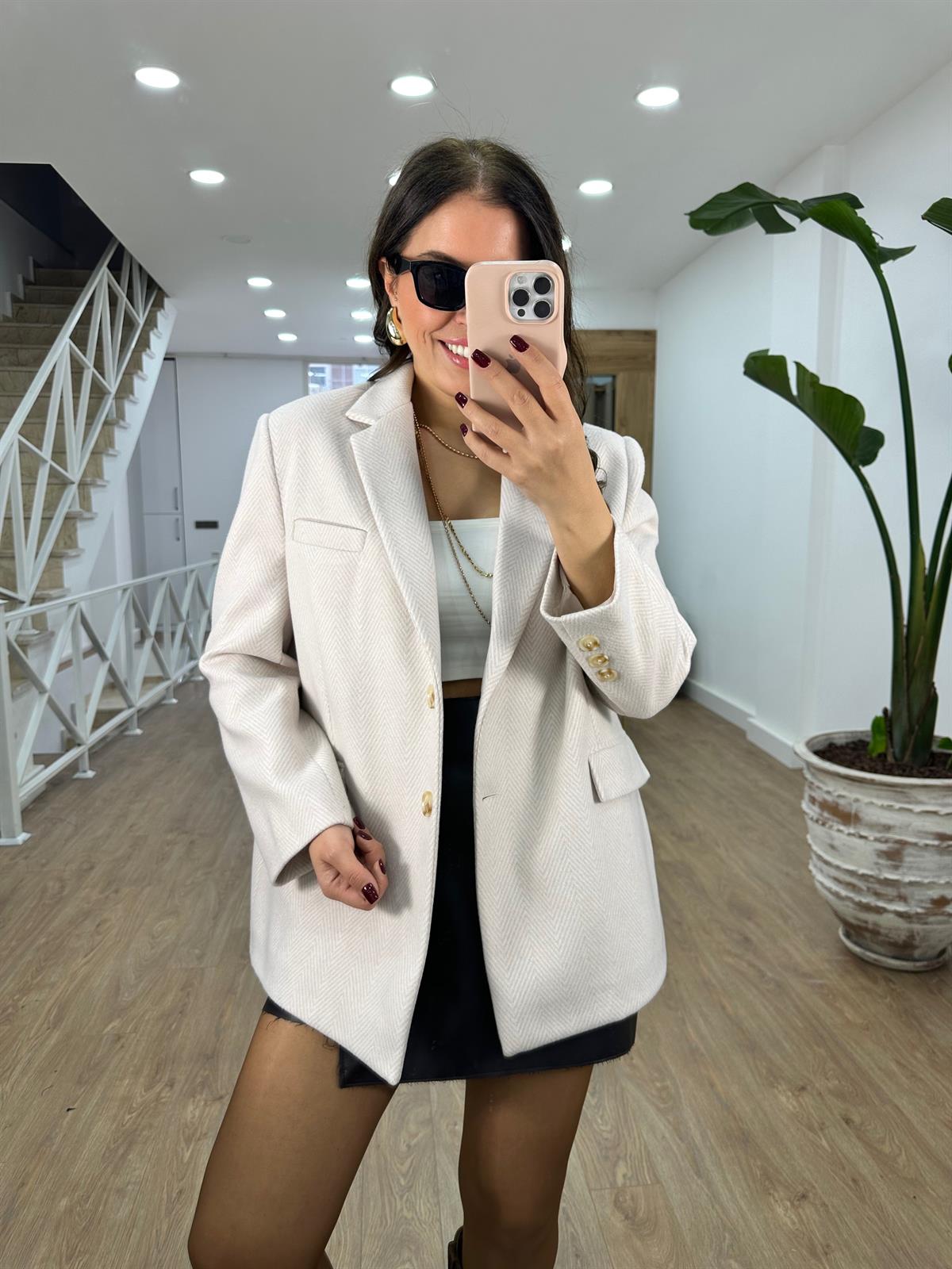 Kırçıllı Kaşe Oversize Ceket-Taş